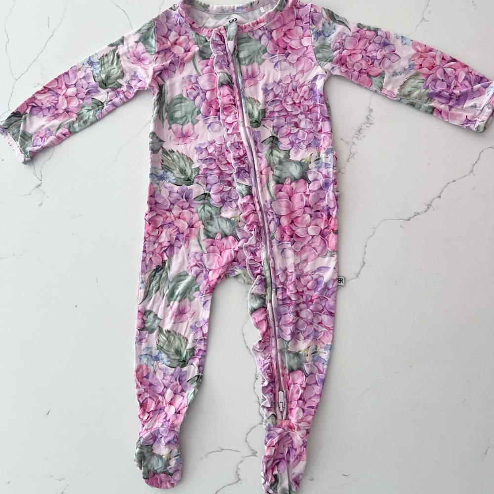 Floral Hydrangea Pink Footed One-Piece Pajamas